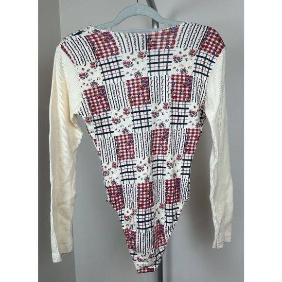Vintage 90s Y2K Patchwork Thermal Floral NOS NWT Bodysuit M Cottagecore Fairy - Picture 3 of 6